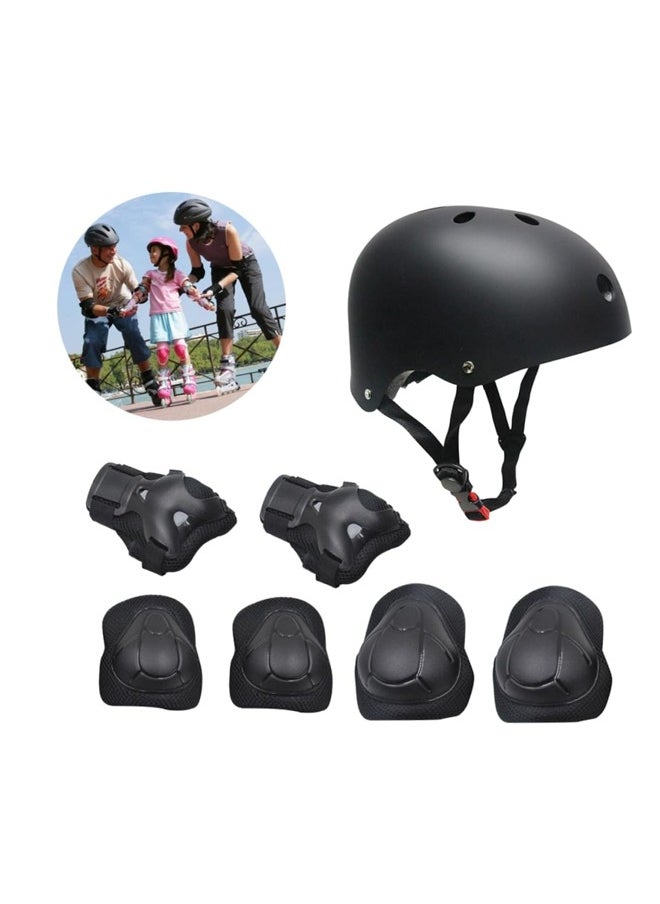 Occuwzz - Children's roller skating protective gear full set (black helmet + protective gear set matte) - Image 1