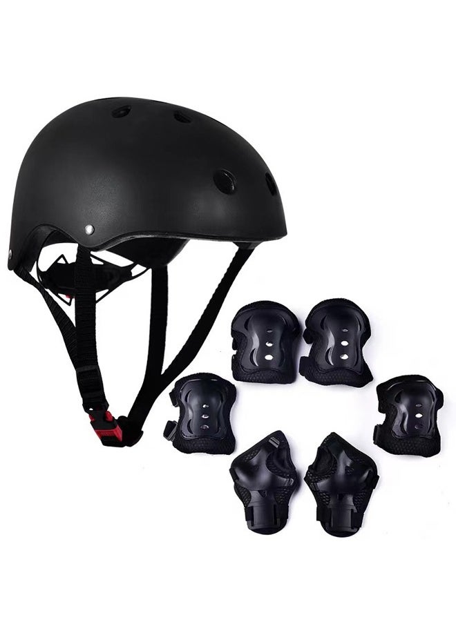Occuwzz - Children's roller skating protective gear full set (black helmet + protective gear set matte) - Image 1