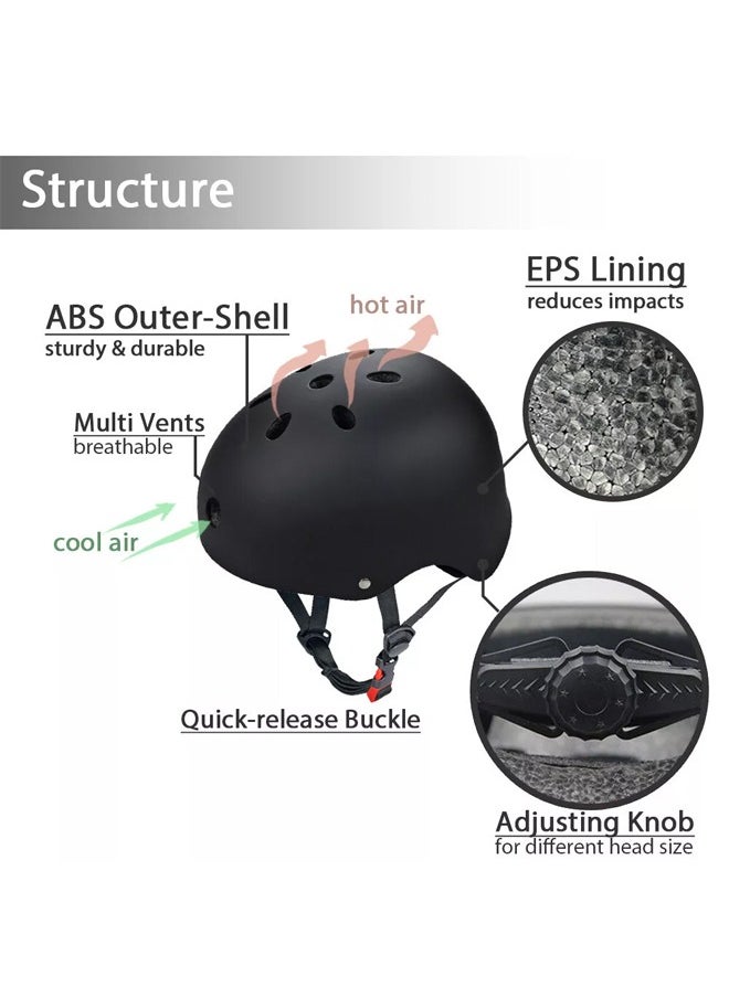 Occuwzz - Children's roller skating protective gear full set (black helmet + protective gear set matte) - Image 1