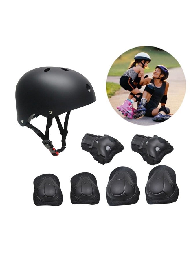 Occuwzz - Children's roller skating protective gear full set (black helmet + protective gear set matte) - Image 1
