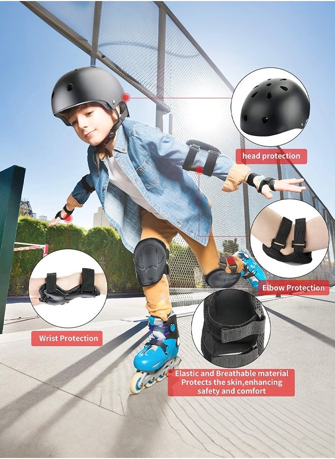 Occuwzz - Children's roller skating protective gear full set (black helmet + protective gear set matte) - Image 1