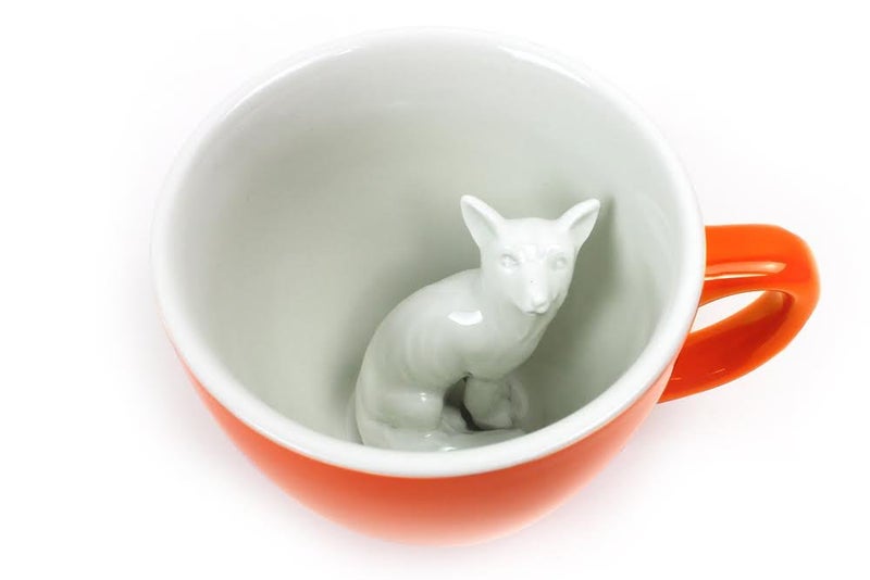 Creature Cups FOX Ceramic Cup 11 Ounce Red Orange  Hidden 3D Woodland Animal Inside Mug Emerges As You Drink  Holiday Birthday Housewarming Drinkware Gift for Coffee  Tea Lovers