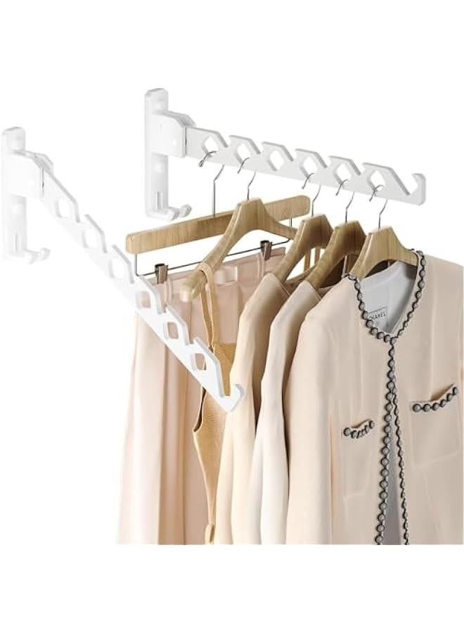 هوكور 2حاملة شماعات معاطف مثبتة على الحائط، حامل شماعات معاطف قابل للطي على الحائط، حامل منظم تجفيف الملابس، خطافات ملابس، شماعات ألومنيوم قابلة للطي على الحائط، موفرة للمساحة لغرفة الغسيل وغرفة النوم (أبيض) - Image 1