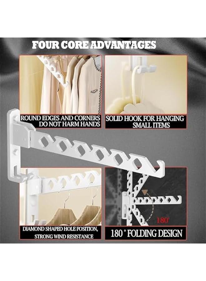 هوكور 2حاملة شماعات معاطف مثبتة على الحائط، حامل شماعات معاطف قابل للطي على الحائط، حامل منظم تجفيف الملابس، خطافات ملابس، شماعات ألومنيوم قابلة للطي على الحائط، موفرة للمساحة لغرفة الغسيل وغرفة النوم (أبيض) - Image 3