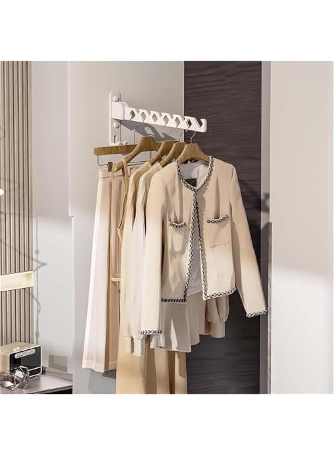 هوكور 2حاملة شماعات معاطف مثبتة على الحائط، حامل شماعات معاطف قابل للطي على الحائط، حامل منظم تجفيف الملابس، خطافات ملابس، شماعات ألومنيوم قابلة للطي على الحائط، موفرة للمساحة لغرفة الغسيل وغرفة النوم (أبيض) - Image 4