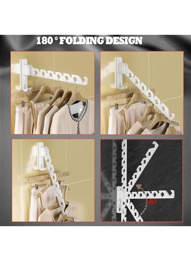 هوكور 2حاملة شماعات معاطف مثبتة على الحائط، حامل شماعات معاطف قابل للطي على الحائط، حامل منظم تجفيف الملابس، خطافات ملابس، شماعات ألومنيوم قابلة للطي على الحائط، موفرة للمساحة لغرفة الغسيل وغرفة النوم (أبيض) - Image 5