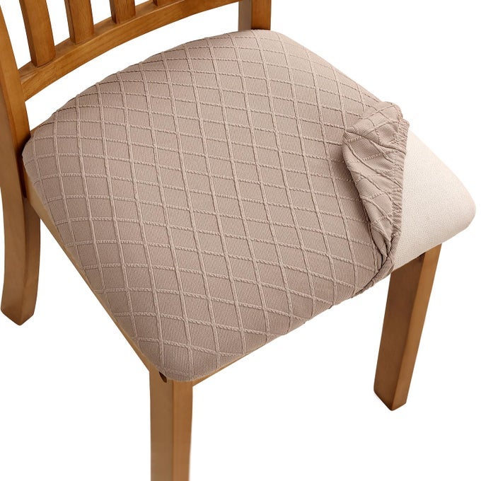 STRETCH CHAIR SEAT COVERS 6 PCS REMOVABLE WASHABLE DINING CHAIR COVERS ANTIDUST DINING ROOM SEAT CUSHION SLIPCOVERS 6 KHAKI