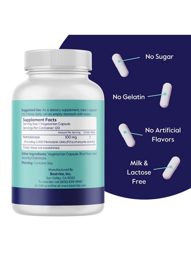 BESTVITE BESTVITE Nattokinase 100mg (2000 FU) (120 Vegetarian Capsules) - No Stearates - Vegan - Non GMO - Gluten Free - Image 3