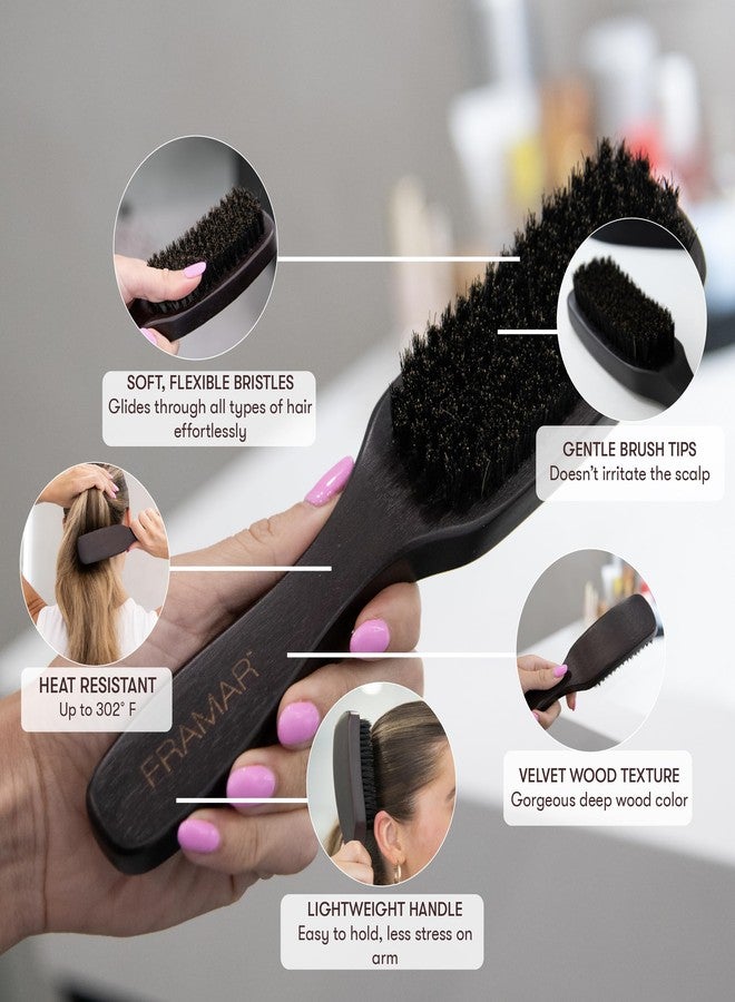 FRAMAR Slick Back Hair Brush Boar Bristles - Slick Back Brush, Smoothing Hair Brush For Women, Boar Bristle Hair Brush For Fine Hair, Slickback Brush For Volume and Shine - Brown Velvet - Image 3