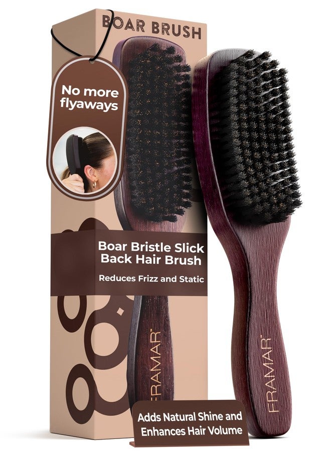 FRAMAR Slick Back Hair Brush Boar Bristles - Slick Back Brush, Smoothing Hair Brush For Women, Boar Bristle Hair Brush For Fine Hair, Slickback Brush For Volume and Shine - Brown Velvet - Image 1