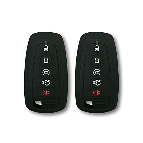 Autobase Silicone Key Fob Cover Compatible with 2025 2024 Ford Explorer Mustang Expedition Bronco F-150 Raptor Fusion F250 F350 F450 F550 Edge | Car Accessory | Key Protection Case 2 Pcs (Black) - Image 1