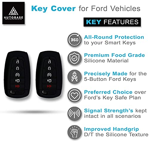 Autobase Silicone Key Fob Cover Compatible with 2025 2024 Ford Explorer Mustang Expedition Bronco F-150 Raptor Fusion F250 F350 F450 F550 Edge | Car Accessory | Key Protection Case 2 Pcs (Black) - Image 2