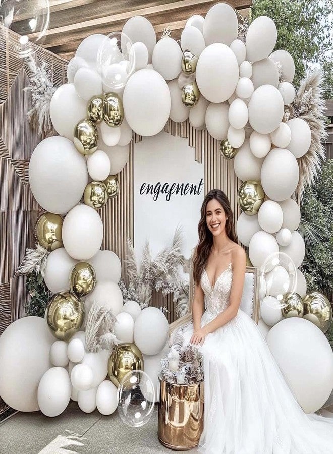 Partycus Double Stuffed White Balloon Arch with Clear Bobo, Double Stuffed Light Grey Different White Gold Balloon Garland Kit for Bridal Wedding Engagement Birthday Christmas Valentines Party Decoration - Image 2