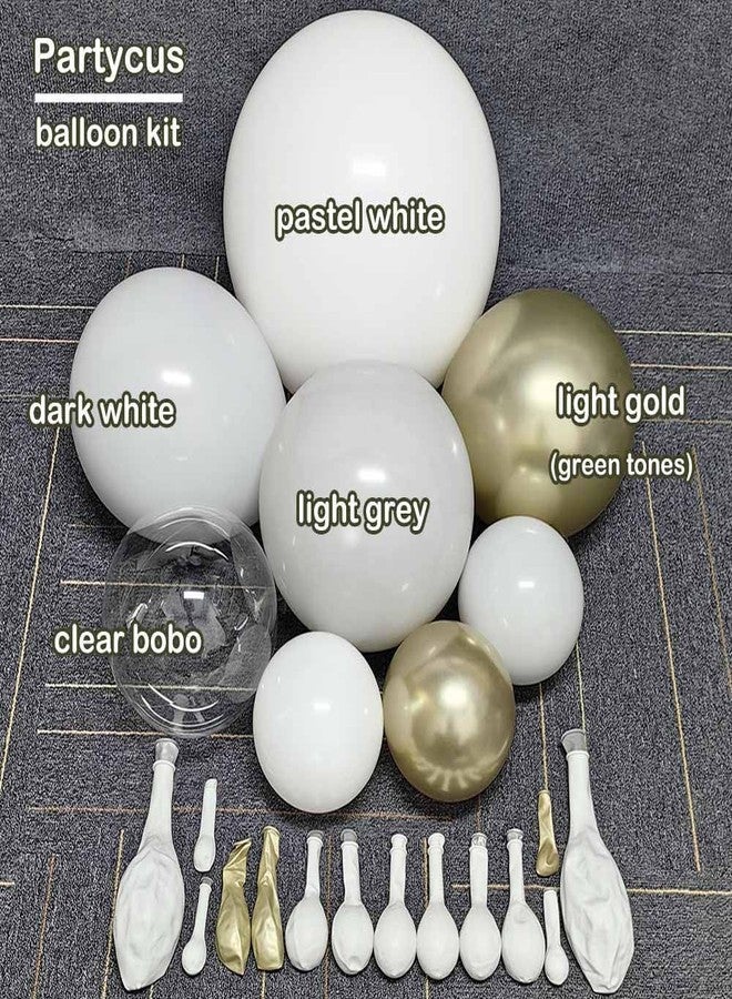 Partycus Double Stuffed White Balloon Arch with Clear Bobo, Double Stuffed Light Grey Different White Gold Balloon Garland Kit for Bridal Wedding Engagement Birthday Christmas Valentines Party Decoration - Image 3