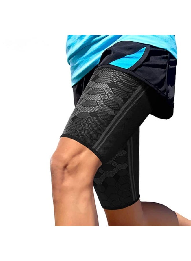 FDTY أكمام ضغط الفخذ (زوج واحد)، أكمام ضغط لتخفيف الألم في الفخذين والعضلات الفخذية والتعافي منها، دعامة الفخذ أكمام علوية مانعة للانزلاق للرجال والنساء، رائعة للجري - Image 1