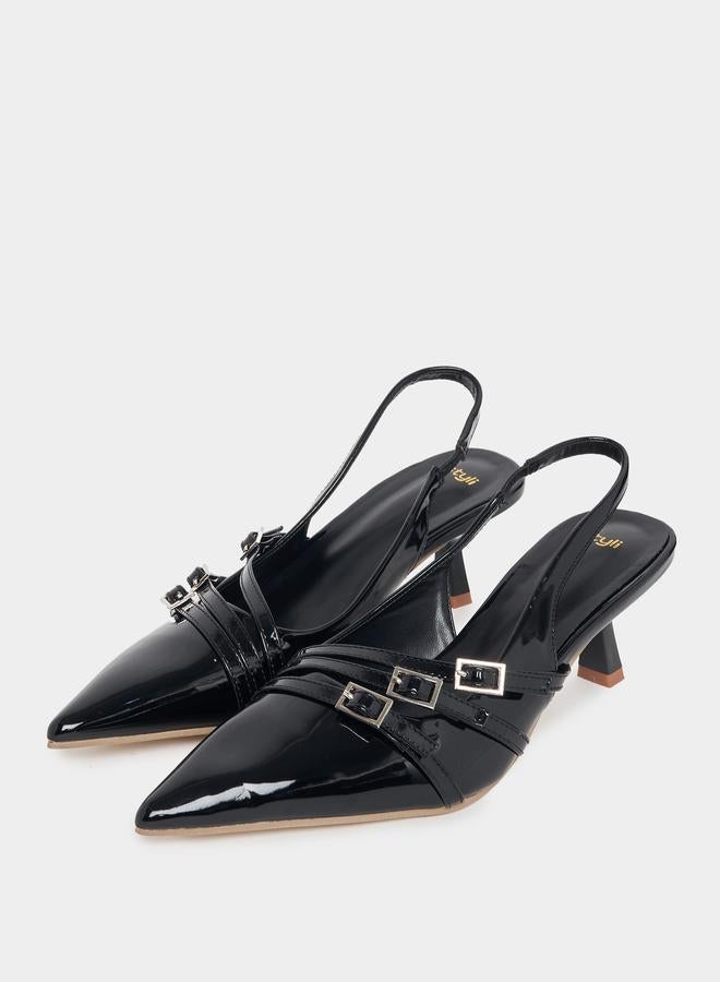 Styli Buckle Strap Detail Slingback Pumps  - Image 3