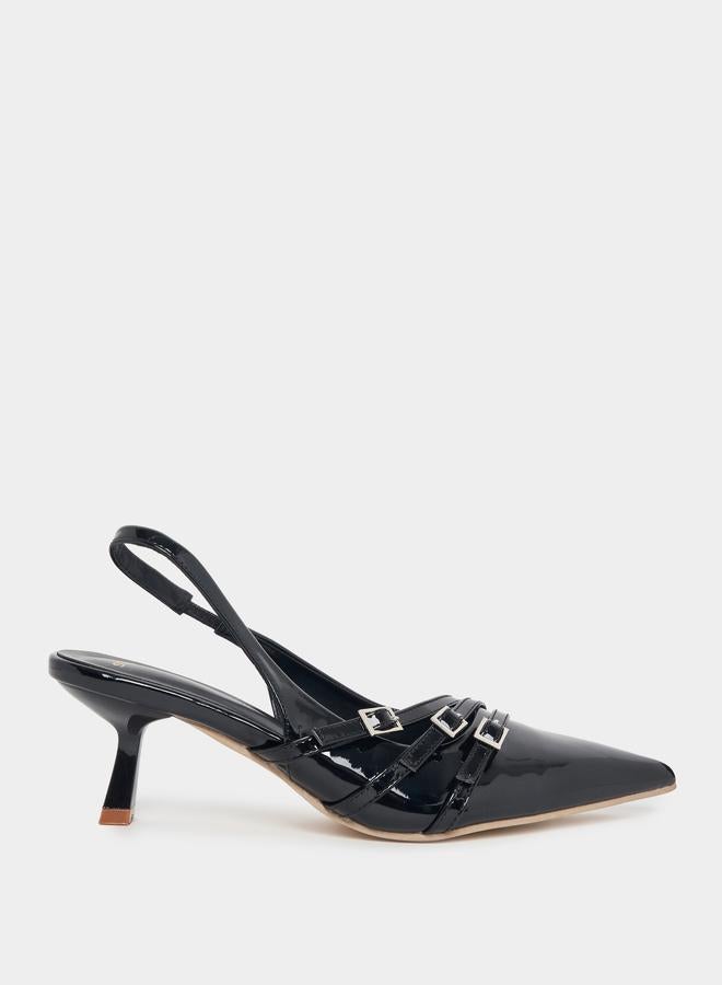 Styli Buckle Strap Detail Slingback Pumps  - Image 2