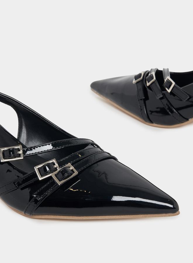 Styli Buckle Strap Detail Slingback Pumps  - Image 4