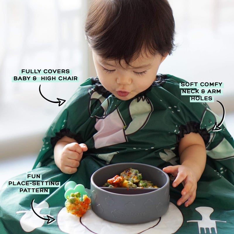 grabease Allover Waterproof Bib for Self-Feeding Infants and Toddlers, Machine Washable, Ages 6-24 Months, Forest Green - Baby Bibs - Image 2