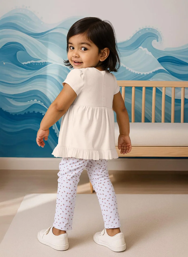 Nautinati  Nautinati Embroidered Cream Top And Floral White Leggings Set For Infant Girls for Women | Best Price UAE