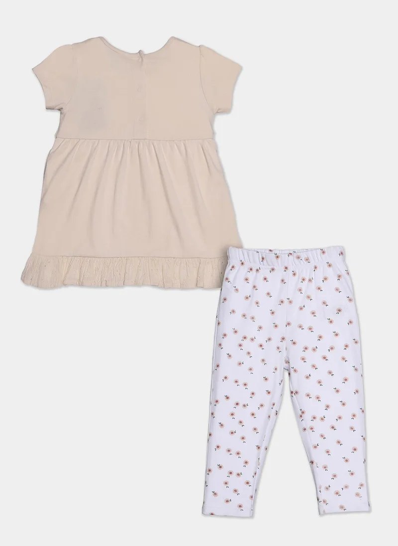 Nautinati  Nautinati Embroidered Cream Top And Floral White Leggings Set For Infant Girls for Women | Best Price UAE