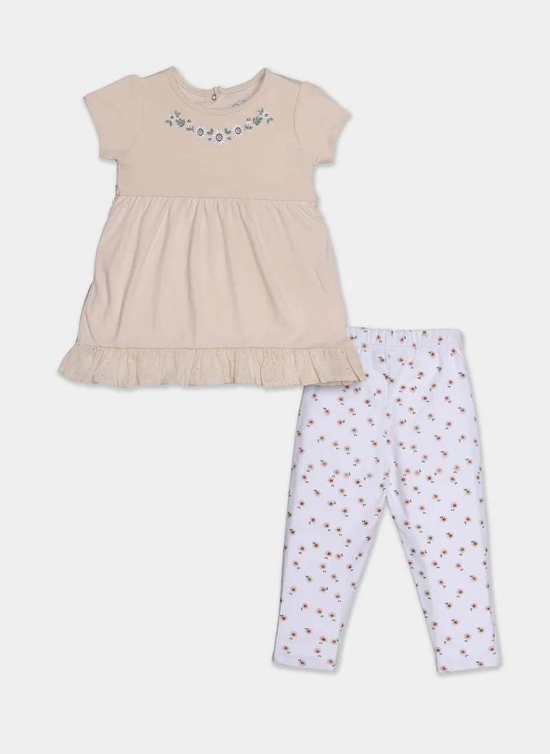 Nautinati  Nautinati Embroidered Cream Top And Floral White Leggings Set For Infant Girls for Women | Best Price UAE