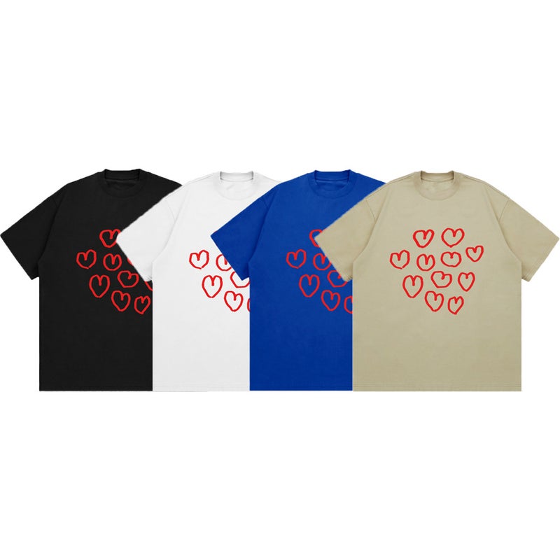 SHX heavy 260g small neckline heart shape graffiti print design T-shirt cotton loose couple short sleeve top - Image 2