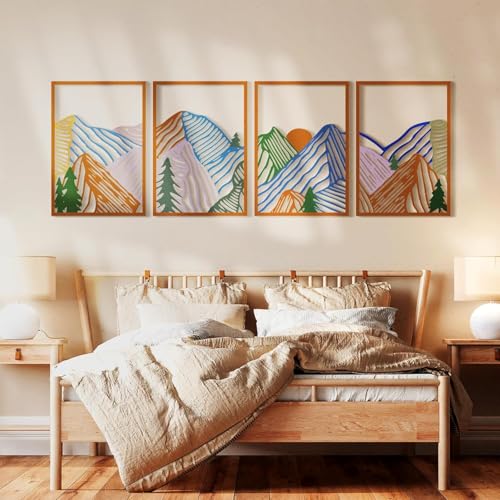 MustHome Wall Plates, 4 Pcs Colorful Abstract Mountain Wall Art, Nature wall decor items for living room, Wood Hanging Decorations for Living Room, Bedroom, Office - Image 2