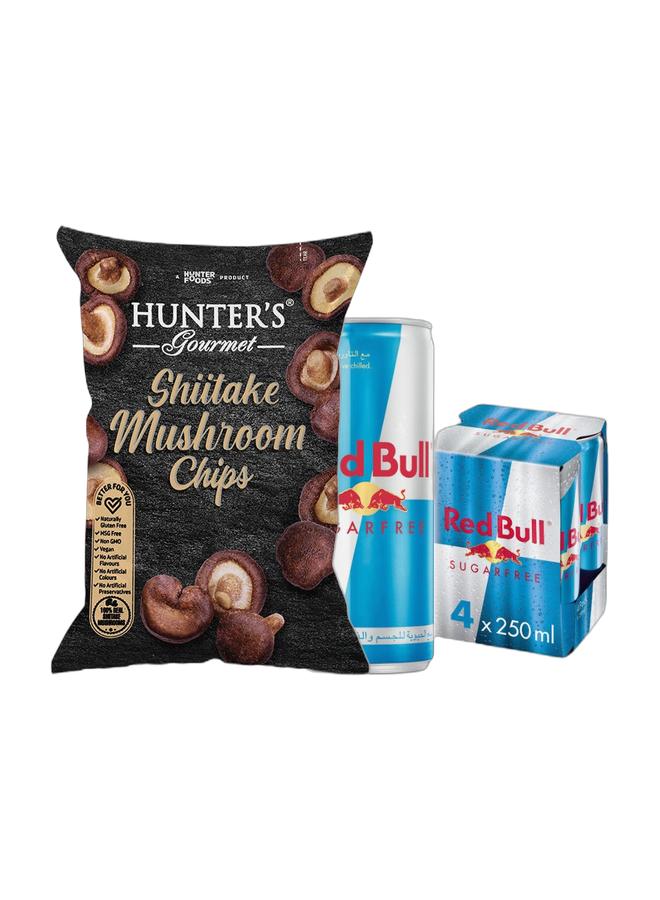 noon Hunter's Gourmet Shiitake Mushroom Chips 55g + Red Bull Sugar Free Energy Drink 250ml Pack of 4 - Image 1