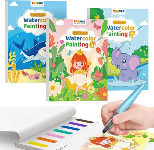TECJOE 3 Pack Paint with Water Coloring Books for Toddlers Mess Free Watercolor Painting Set with 6 Brushes Travel Art Craft Activities Toys Birthday Gifts for Kids Ages 38 Forest Sea Princess - Image 1