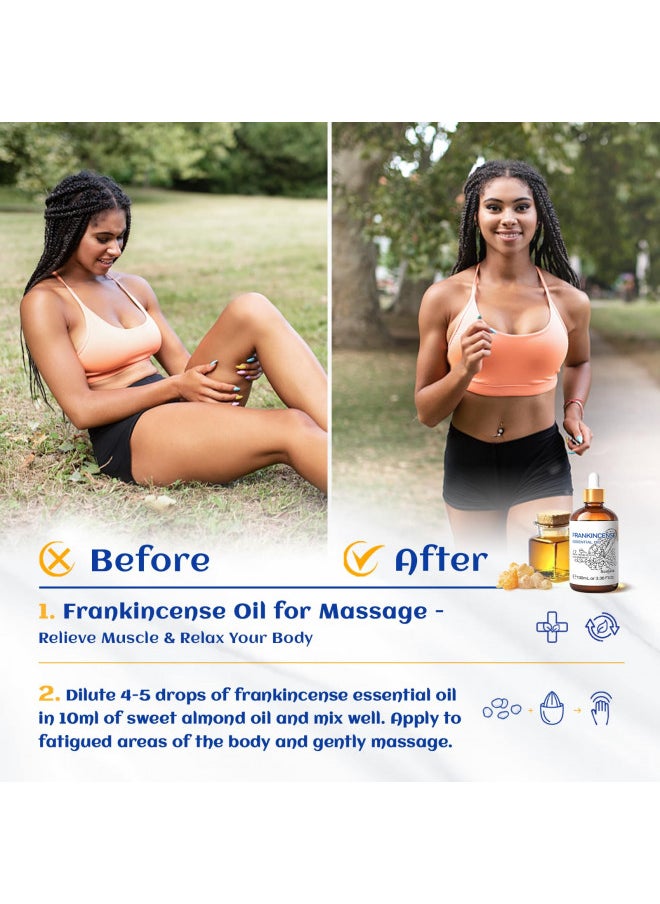 HIQILI Frankincense Essential Oil,100% Pure & Natural Undiluted,for Diffuser Meditate,Relax,Build Confidence - 3.38 Fl Oz