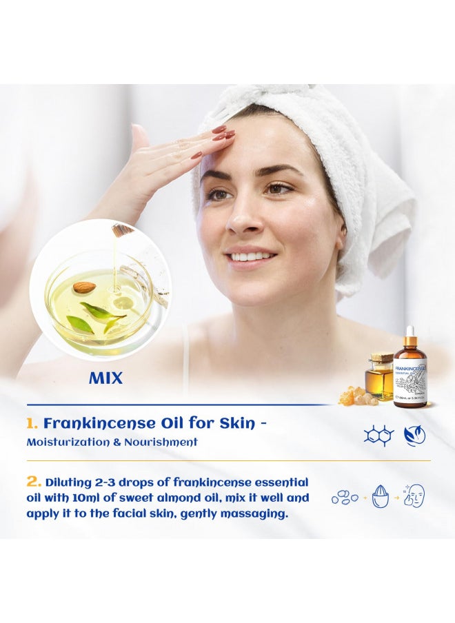 HIQILI Frankincense Essential Oil,100% Pure & Natural Undiluted,for Diffuser Meditate,Relax,Build Confidence - 3.38 Fl Oz