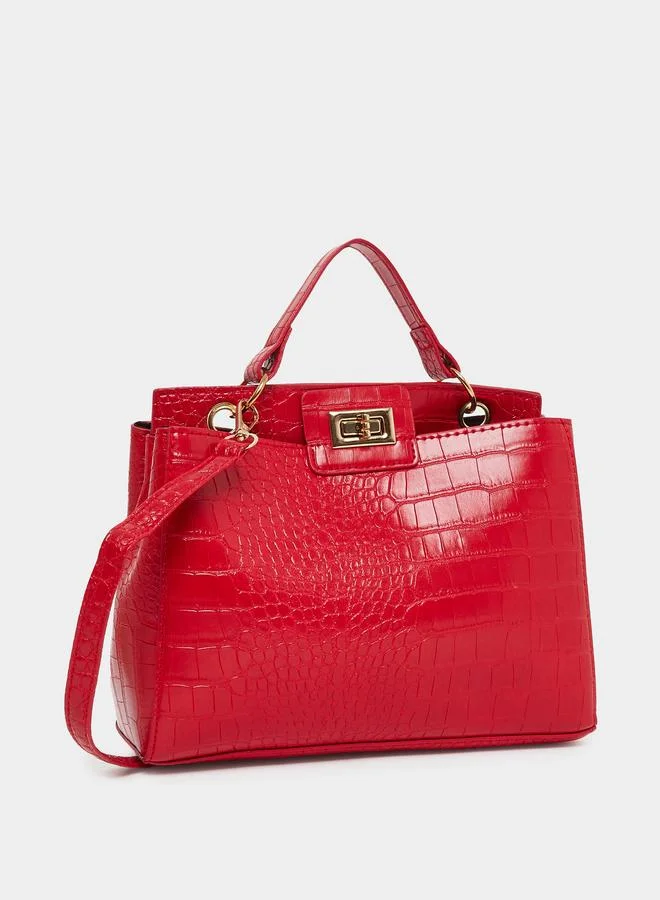 Styli Styli Women Red Croc-Effect Textured Handbag