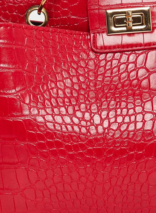 Styli Styli Women Red Croc-Effect Textured Handbag
