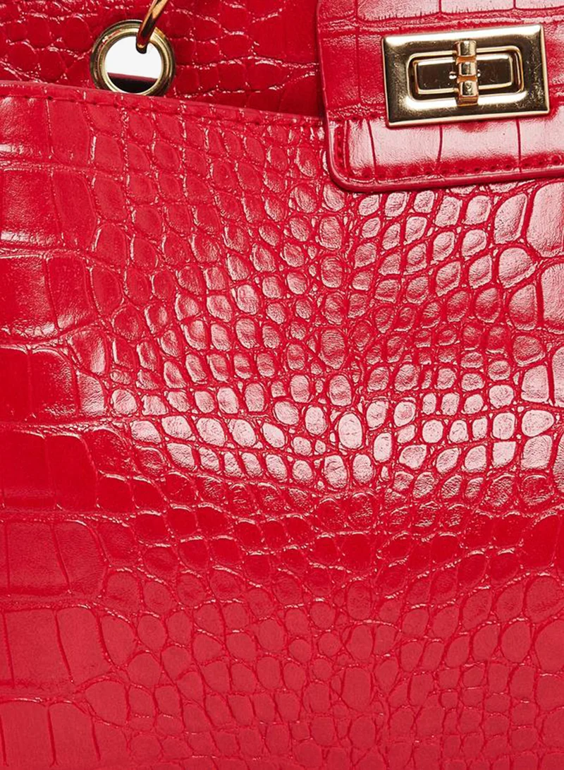 Styli Styli Women Red Croc-Effect Textured Handbag