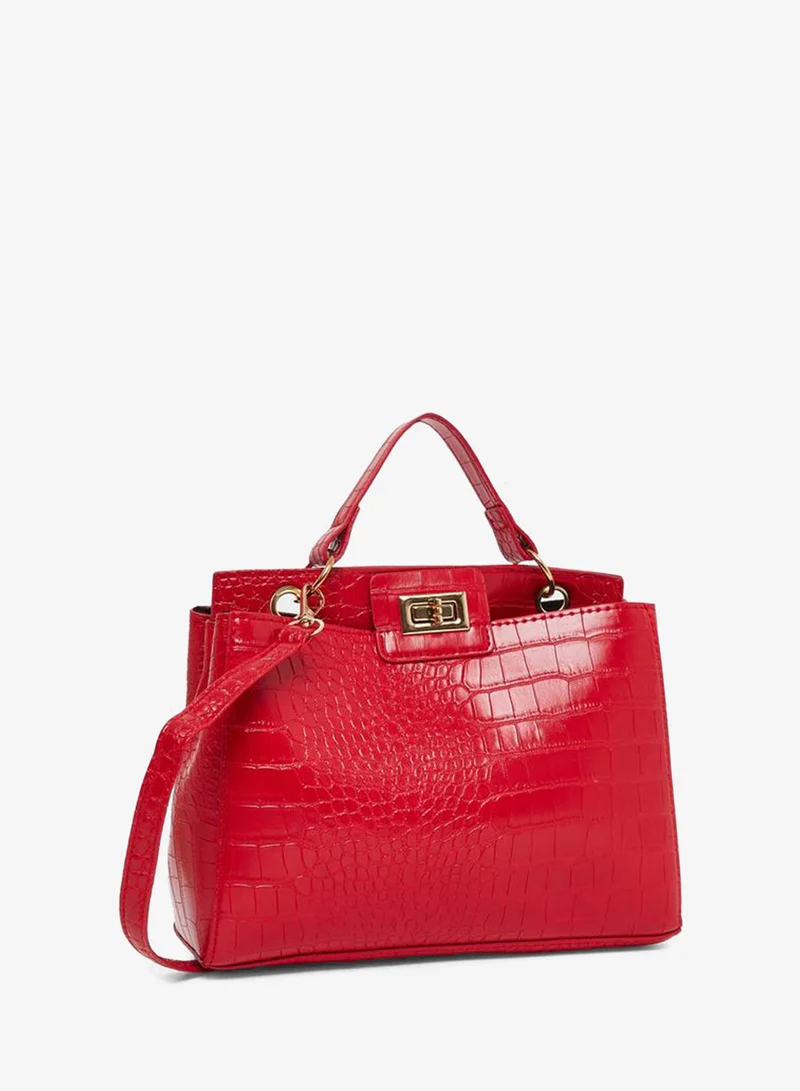 Styli Styli Women Red Croc-Effect Textured Handbag