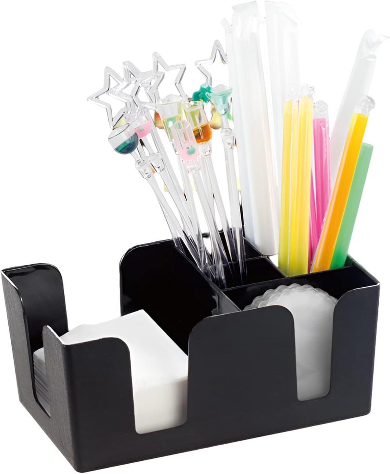 TRUE CHEFS TRUE CHEFS ABS Plastic Bar Caddy Organizer Straw Holder with 6 Compartments CounterTop Bar Caddy Napkin Dispenser Set of 6 Black 6 Piece  - Image 5