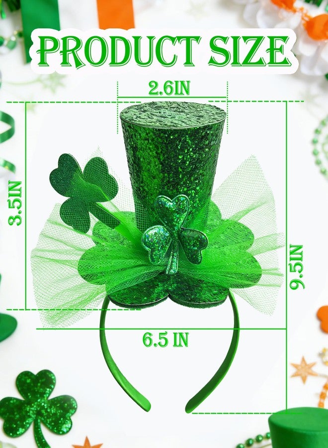 Asikkon St. Patrick's Day Mini Top Hat Headband, Green Glitter Shamrock Headband with Tulle for Irish Festival Party Parade Accessories - Image 4
