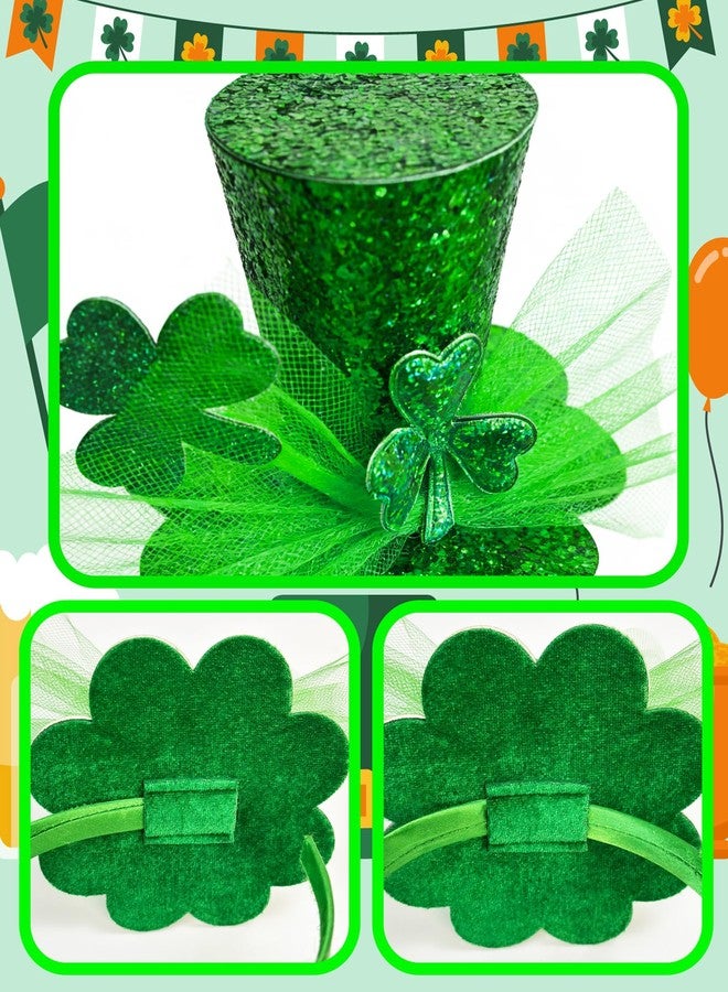 Asikkon St. Patrick's Day Mini Top Hat Headband, Green Glitter Shamrock Headband with Tulle for Irish Festival Party Parade Accessories - Image 3