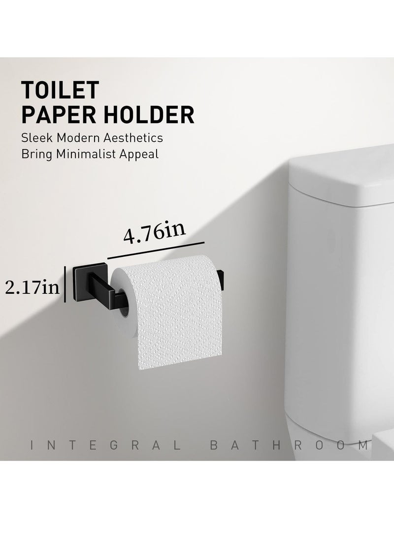 Bathroom Accessory Towel Bar Set: 5 Pieces Matte Black Square Bathroom Hardware SUS304 Stainless Steel - 24 Inch Wall Mounted Towel Rack&Toilet Paper Holder&Towel Ring and Towel Hook - Image 4