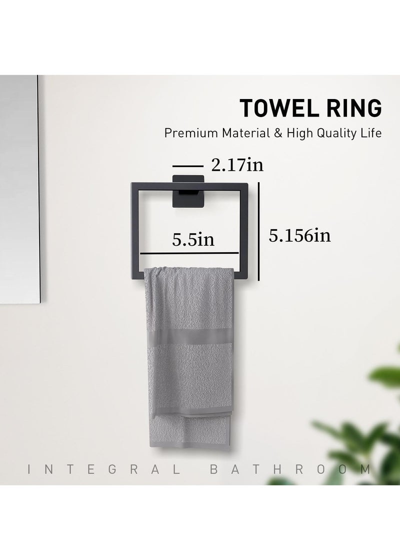 Bathroom Accessory Towel Bar Set: 5 Pieces Matte Black Square Bathroom Hardware SUS304 Stainless Steel - 24 Inch Wall Mounted Towel Rack&Toilet Paper Holder&Towel Ring and Towel Hook - Image 3