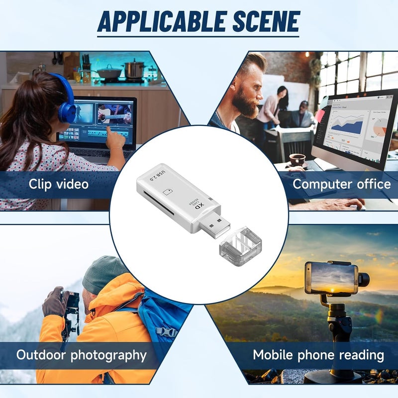 KASTWAVE High Speed xD Memory Card Reader Supports Olympus and Fuji XD Picture Card, Portable Compact Flash Card Reader Plug & Play Quick Card Reading (White) - Image 4