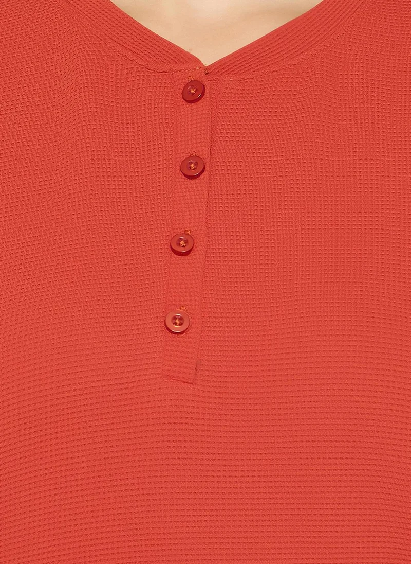 Clovia Clovia Chic Basic T-shirt & Pyjama Set in Brick Red - Waffle