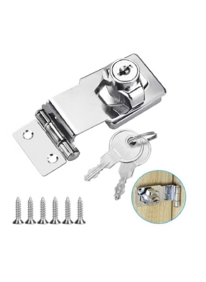 SYOSI Small Hasp and Staple 90 Degrees Metal Lock Hasp 3 Inch/76mm Door Bolt Latch Buckle Safety Door Clasp Knob Shed Locks with Padlock, Key, Screws for Cabinets Cupboard Drawer Gate  - Image 1