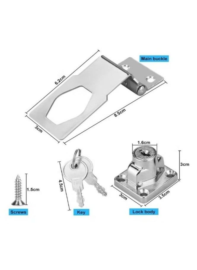 SYOSI Small Hasp and Staple 90 Degrees Metal Lock Hasp 3 Inch/76mm Door Bolt Latch Buckle Safety Door Clasp Knob Shed Locks with Padlock, Key, Screws for Cabinets Cupboard Drawer Gate  - Image 2