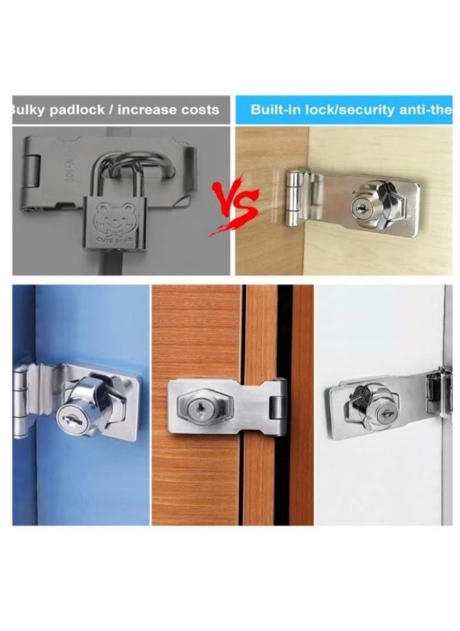 SYOSI Small Hasp and Staple 90 Degrees Metal Lock Hasp 3 Inch/76mm Door Bolt Latch Buckle Safety Door Clasp Knob Shed Locks with Padlock, Key, Screws for Cabinets Cupboard Drawer Gate  - Image 4