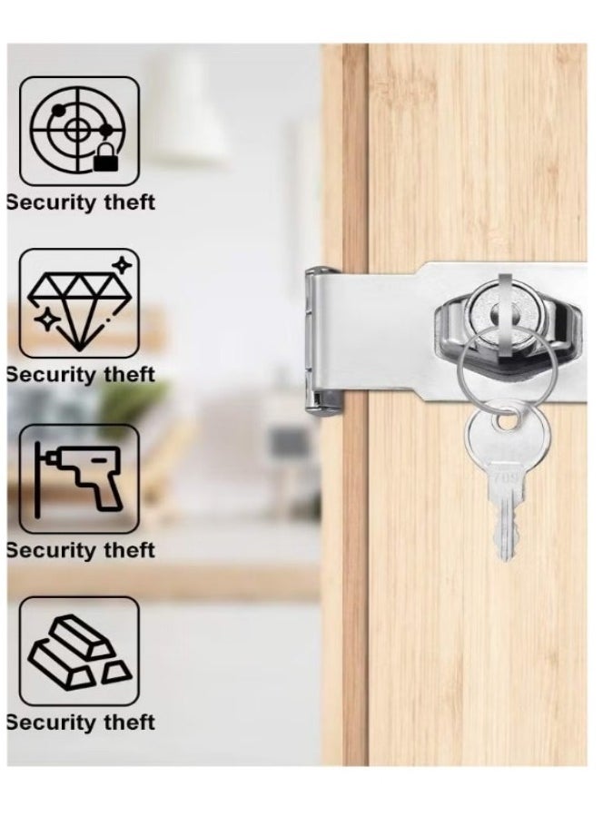 SYOSI Small Hasp and Staple 90 Degrees Metal Lock Hasp 3 Inch/76mm Door Bolt Latch Buckle Safety Door Clasp Knob Shed Locks with Padlock, Key, Screws for Cabinets Cupboard Drawer Gate  - Image 3