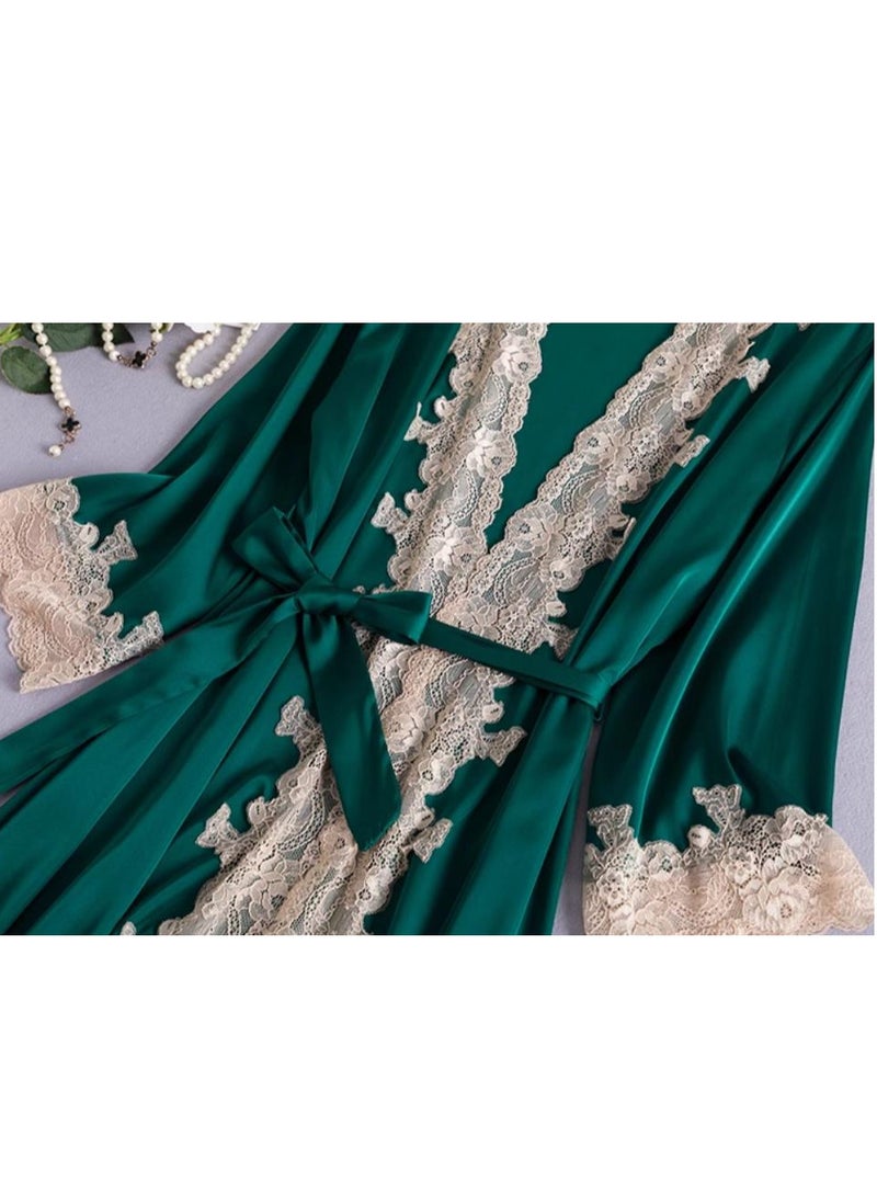 Lce Silk Sleepwear Three Piece Set With Lace Edge Suspender, Sleepwear For Home Use - Image 5