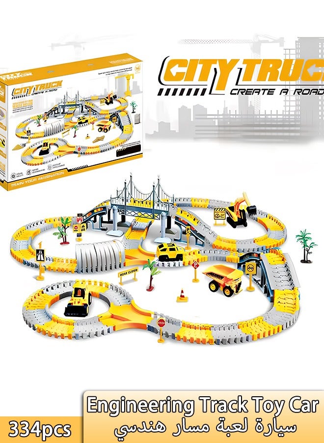 Engineering Track Toy Car,334-Piece Engineering Track Building Set,DIY Construction Toy Car,,Electric Engineering Railcar,Track Toys with Toy Cars,STEM Educational Toys for Children Aged 4+, Suitable for Boys and Girls - Image 1