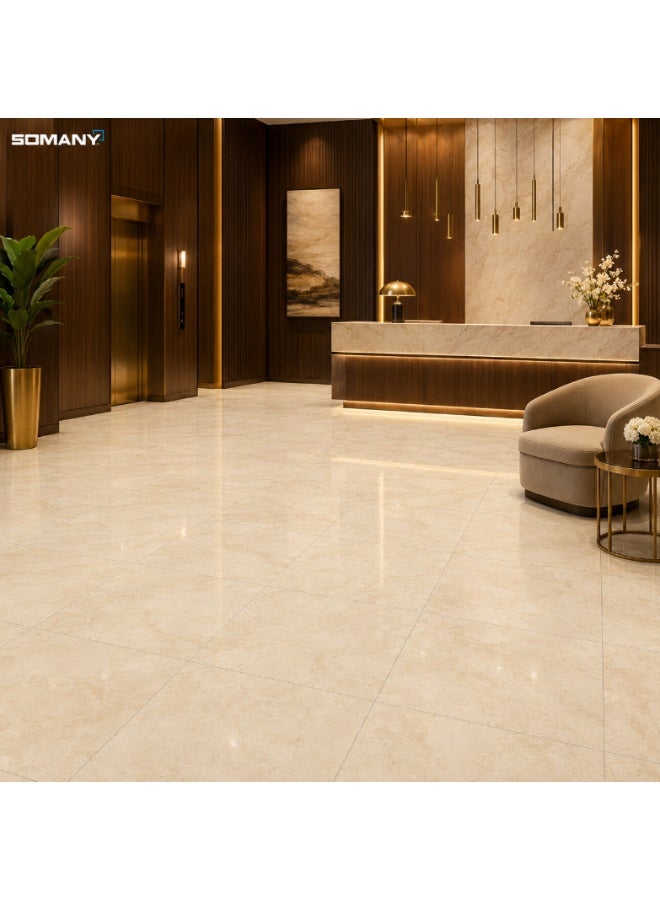 SOMANY Nueva Toscana Crema FP 600x600MM Polished Floor Tile – 11mm Thickness | Premium Crema Marble Look Ceramic Tile for Luxury Flooring | 1.44 SQM - Image 3